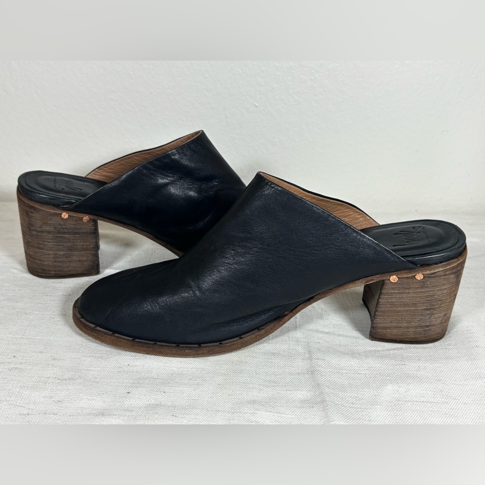 Beek by Two Birds Hecho a Mano Black Leather Mule Heels Size 11